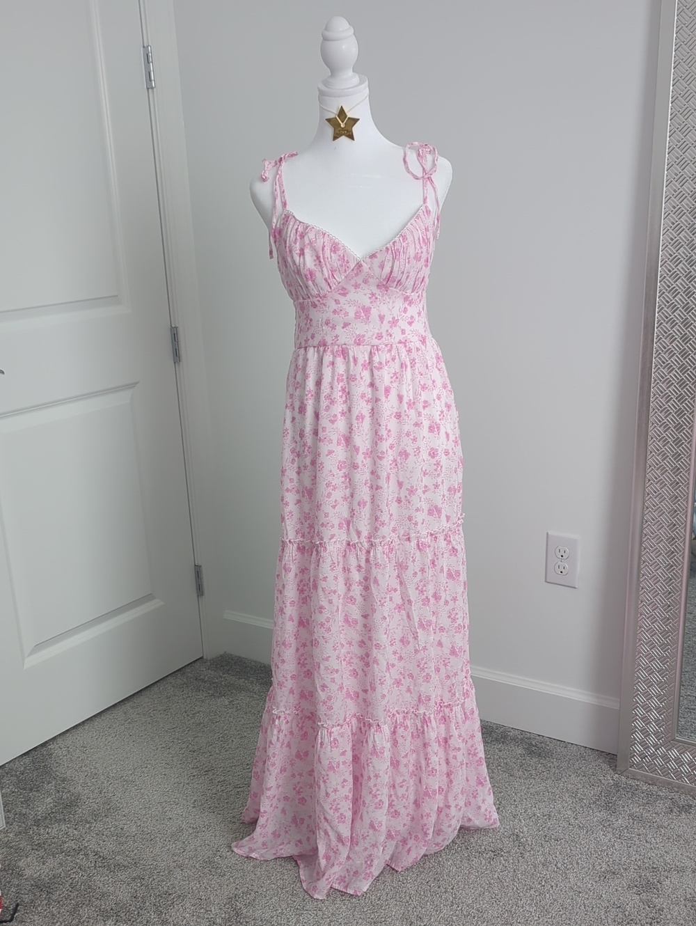 Altar'd State Pink Floral Tie-Strap Maxi